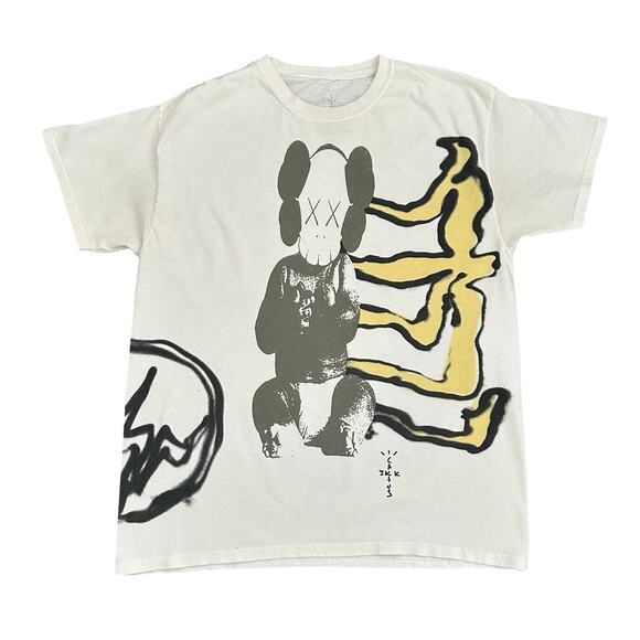 Travis Scott Cactus Jack x Kaws For Fragment Cream T Shirt Sz M - Picture 1 of 12